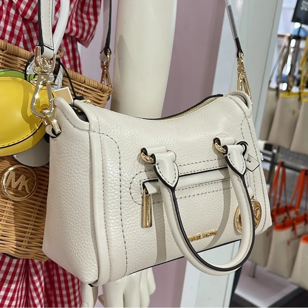 Michael Kors Carine Extra-Small Pebbled Leather Satchel Crossbody  Lt Cream  NWT